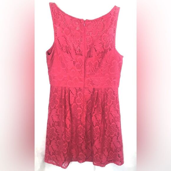 SD COLLECTION Dark Pink Empire Dress Lace Overlay Women Size 10 - Picture 3 of 5